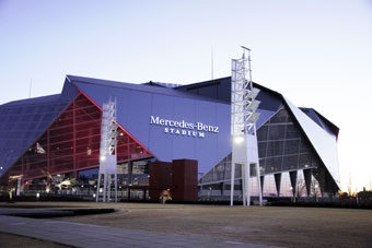 Mercedez-Benz stadium, home of the Falcons and Super Bowl 2019