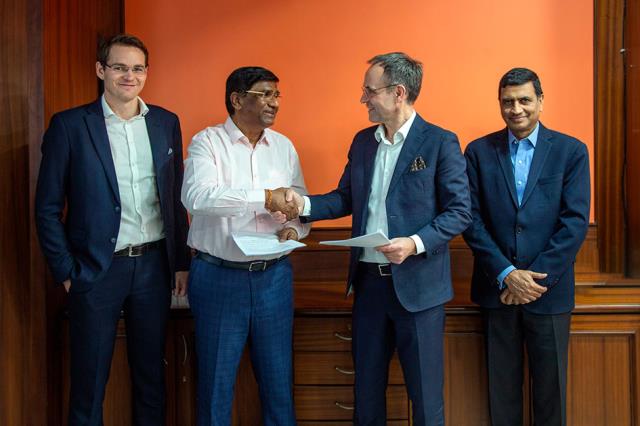 Mr. Joonas Rauramo, CEO, Coolbrook; Mr. K C Jhanwar, Managing Director, UltraTech Cement; Mr. Ilpo Kuokkanen, Executive Chairman, Coolbrook; and Mr. E R Raj Narayanan, Business Head and Chief Manufacturing Officer, UltraTech Cement, at the signing of the continued collaboration