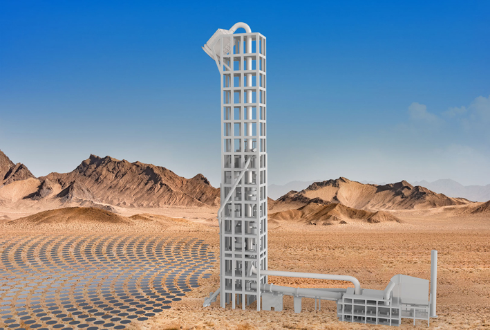 Render of a solar cement plant